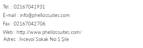 Phellos Suites ile Butik Otel telefon numaralar, faks, e-mail, posta adresi ve iletiim bilgileri